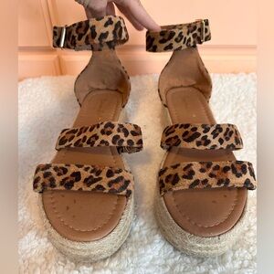 Bonnibel Leopard Suede Strap Platform Sandal 7.5